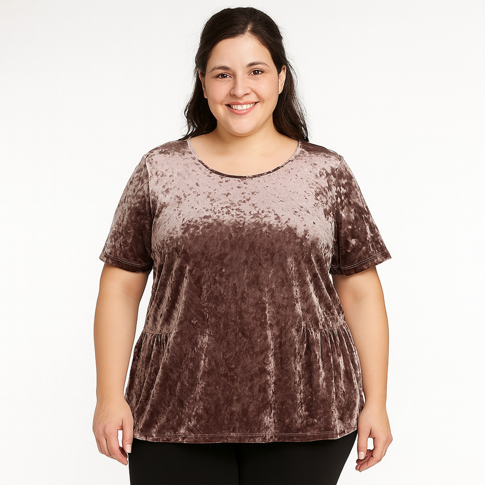NWT Pleione Women’s XL Brown Crushed Velvet Blouse Velour Top Classy Elegant NEW